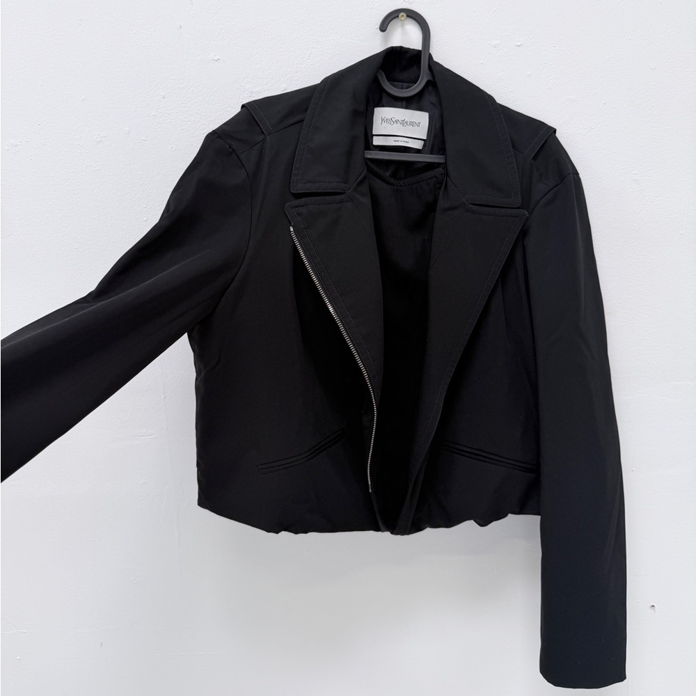Yves Saint Laurent Black Wool Moto Jacket - Picture 2 of 7